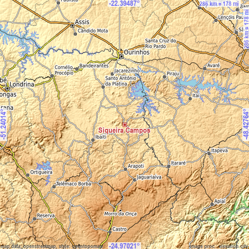 Topographic map of Siqueira Campos