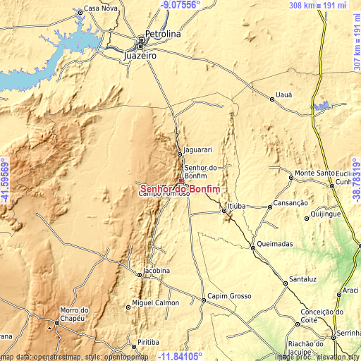 Topographic map of Senhor do Bonfim