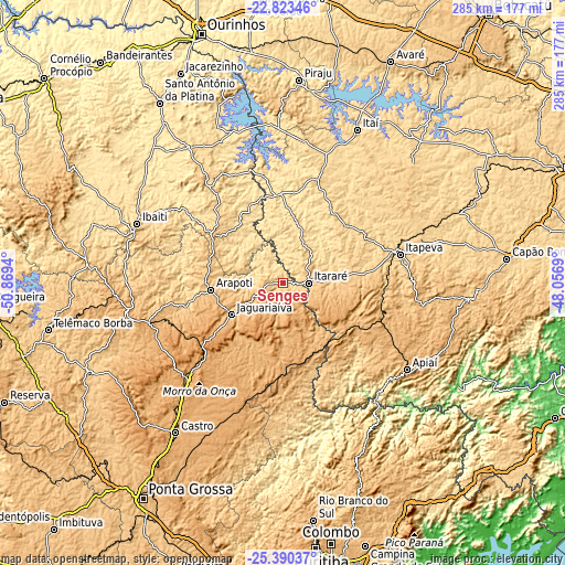 Topographic map of Sengés