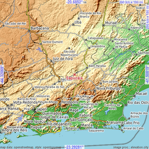 Topographic map of Sapucaia