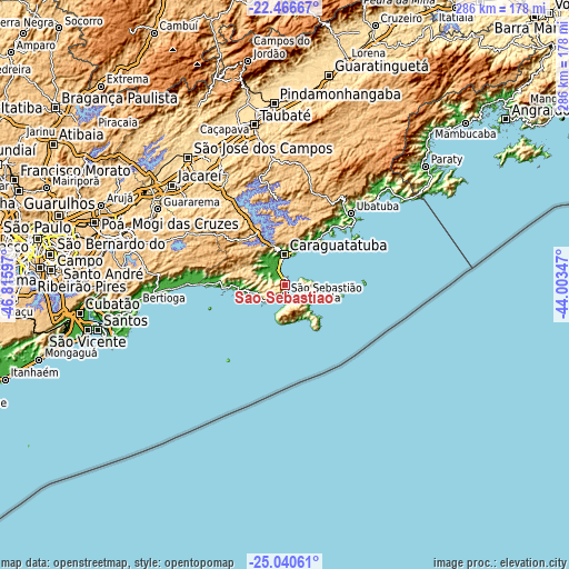 Topographic map of São Sebastião