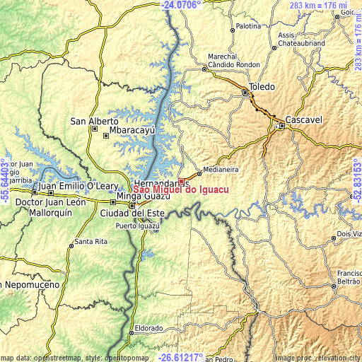 Topographic map of São Miguel do Iguaçu