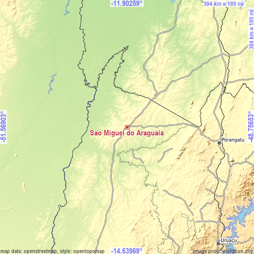 Topographic map of São Miguel do Araguaia