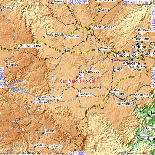 Topographic map of São Mateus do Sul