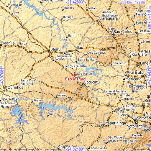 Topographic map of São Manuel