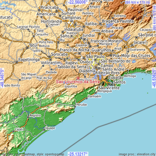 Topographic map of São Lourenço da Serra