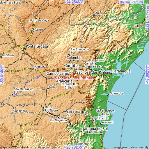 Topographic map of São José dos Pinhais