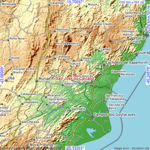 Topographic map of São José do Calçado