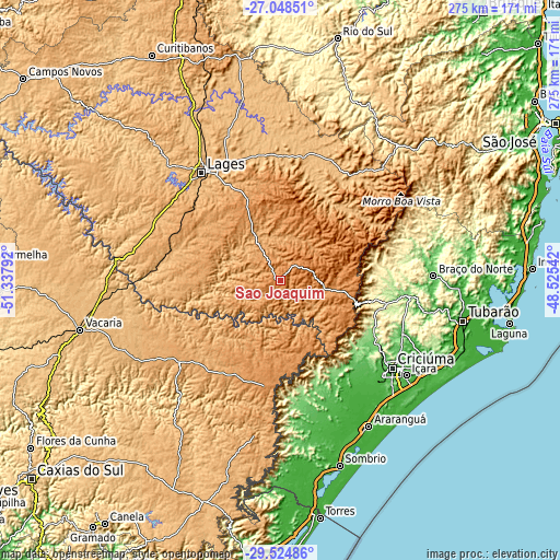 Topographic map of São Joaquim