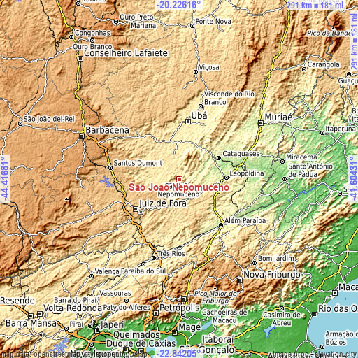 Topographic map of São João Nepomuceno