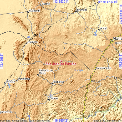 Topographic map of São João do Paraíso