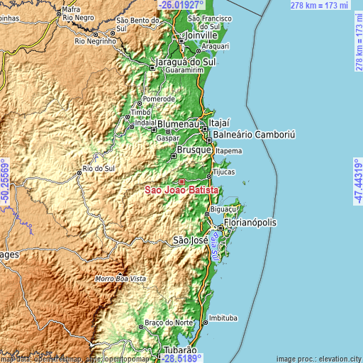 Topographic map of São João Batista