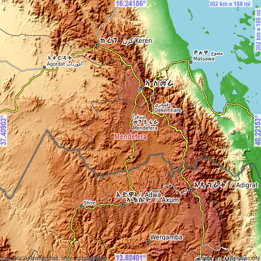 Topographic map of Mendefera