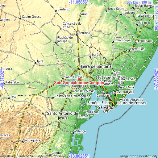 Topographic map of São Gonçalo dos Campos