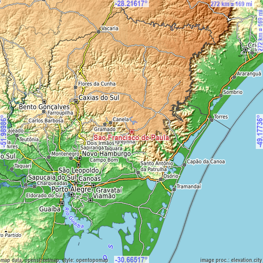 Topographic map of São Francisco de Paula