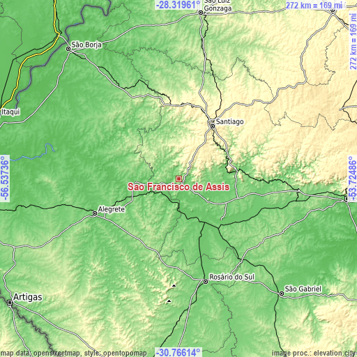 Topographic map of São Francisco de Assis