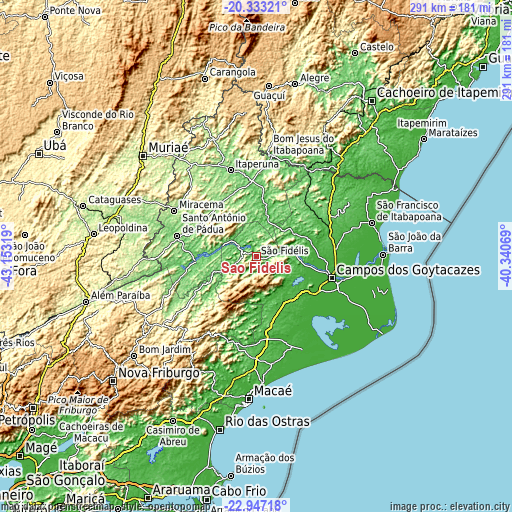 Topographic map of São Fidélis