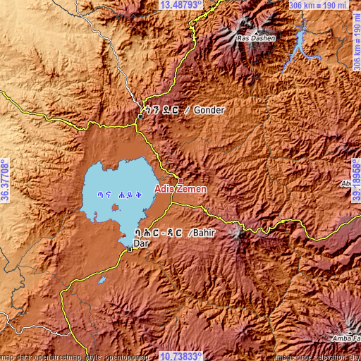 Topographic map of Ādīs Zemen