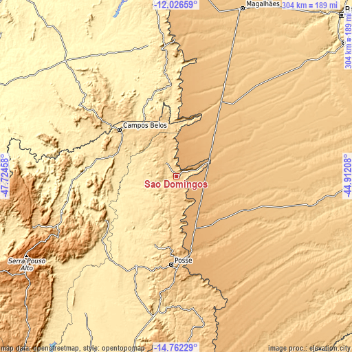 Topographic map of São Domingos