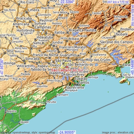 Topographic map of São Caetano do Sul