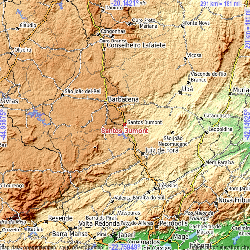 Topographic map of Santos Dumont