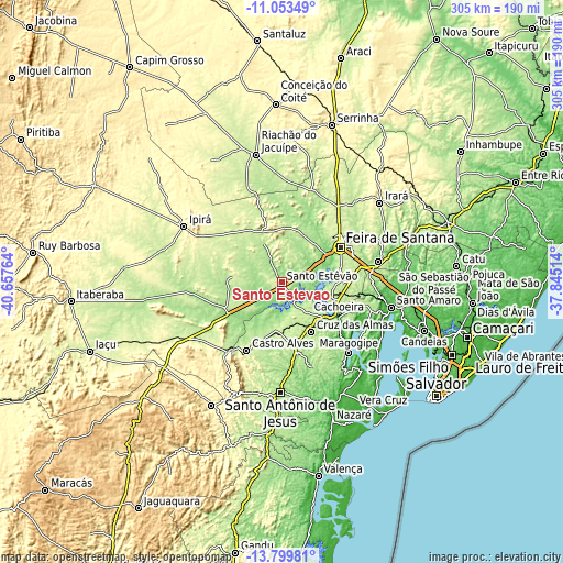 Topographic map of Santo Estêvão