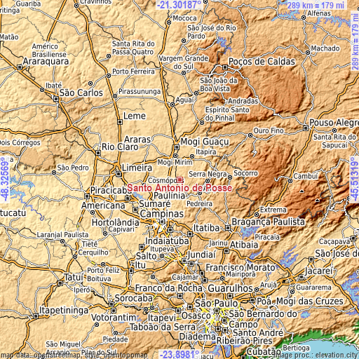 Topographic map of Santo Antônio de Posse