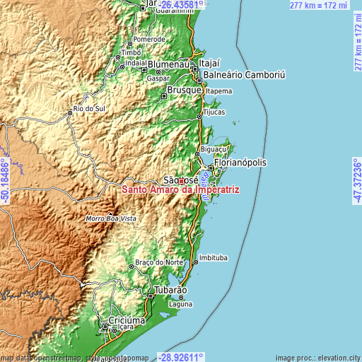 Topographic map of Santo Amaro da Imperatriz