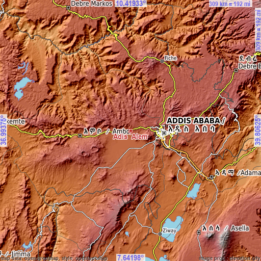 Topographic map of Ādīs ‘Alem