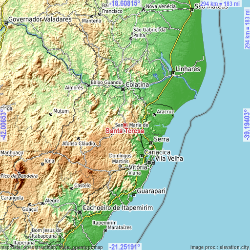 Topographic map of Santa Teresa