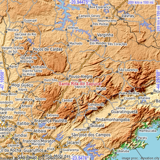 Topographic map of Santa Rita do Sapucaí