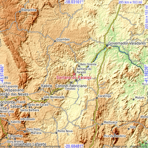 Topographic map of Santana do Paraíso