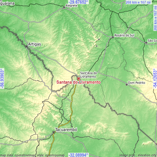 Topographic map of Santana do Livramento