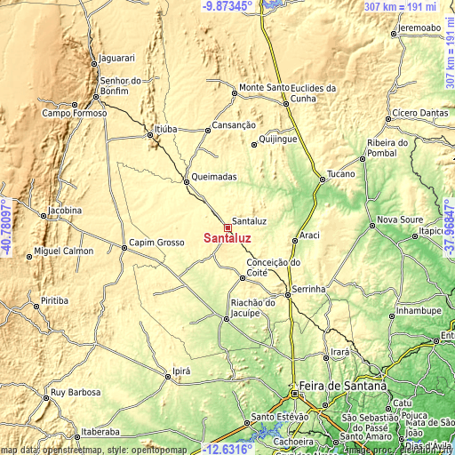 Topographic map of Santaluz