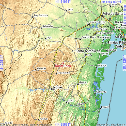 Topographic map of Santa Inês