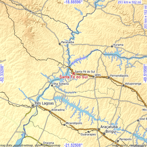 Topographic map of Santa Fé do Sul