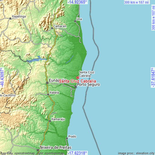 Topographic map of Santa Cruz Cabrália