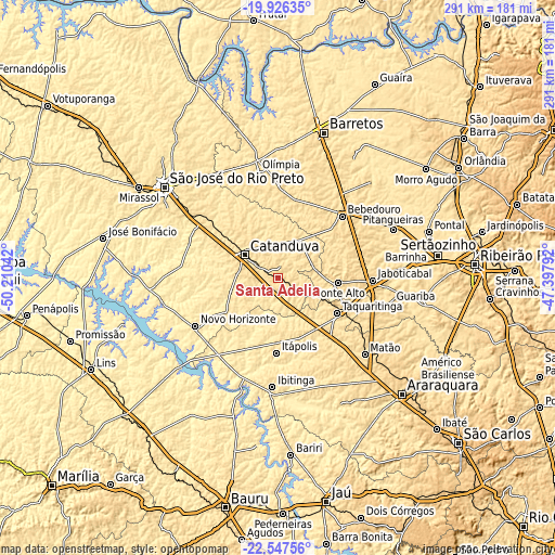 Topographic map of Santa Adélia