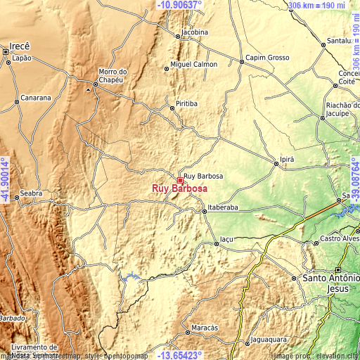 Topographic map of Ruy Barbosa