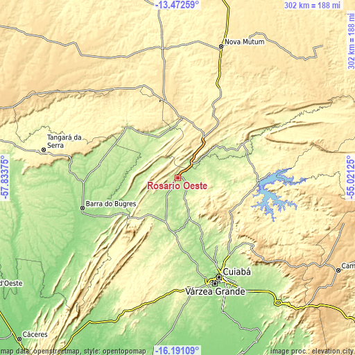 Topographic map of Rosário Oeste