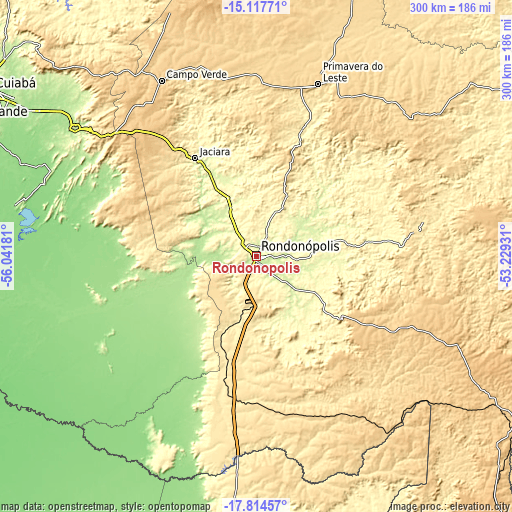 Topographic map of Rondonópolis