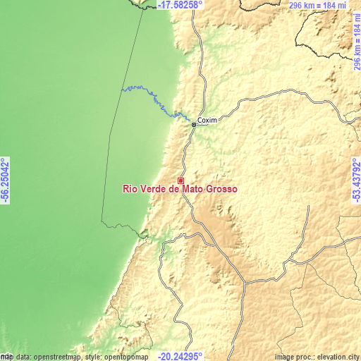 Topographic map of Rio Verde de Mato Grosso