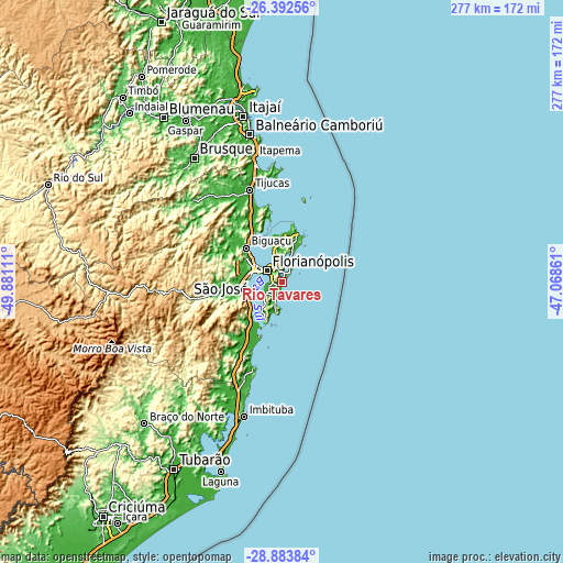 Topographic map of Rio Tavares