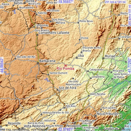 Topographic map of Rio Pomba