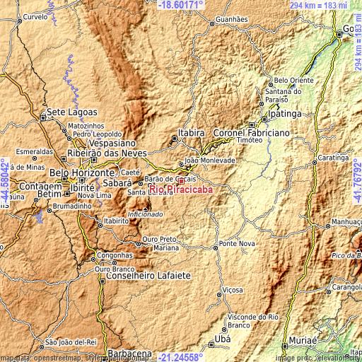 Topographic map of Rio Piracicaba