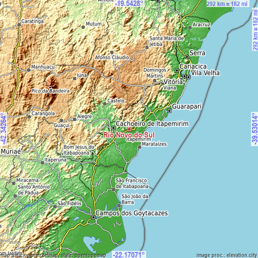 Topographic map of Rio Novo do Sul