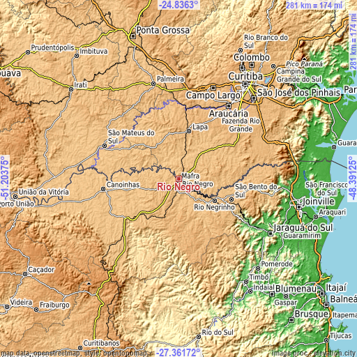 Topographic map of Rio Negro