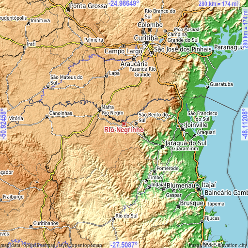Topographic map of Rio Negrinho