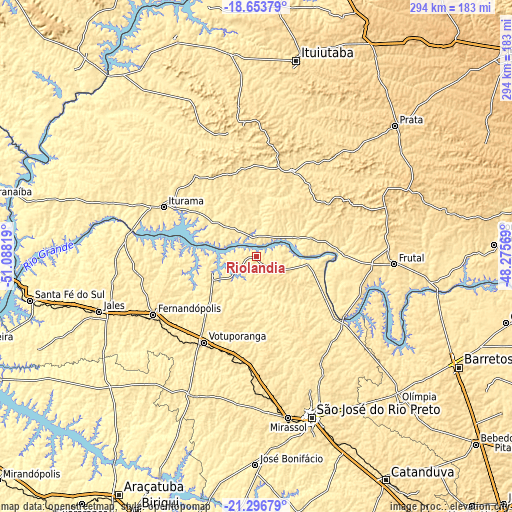 Topographic map of Riolândia