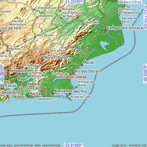 Topographic map of Rio das Ostras